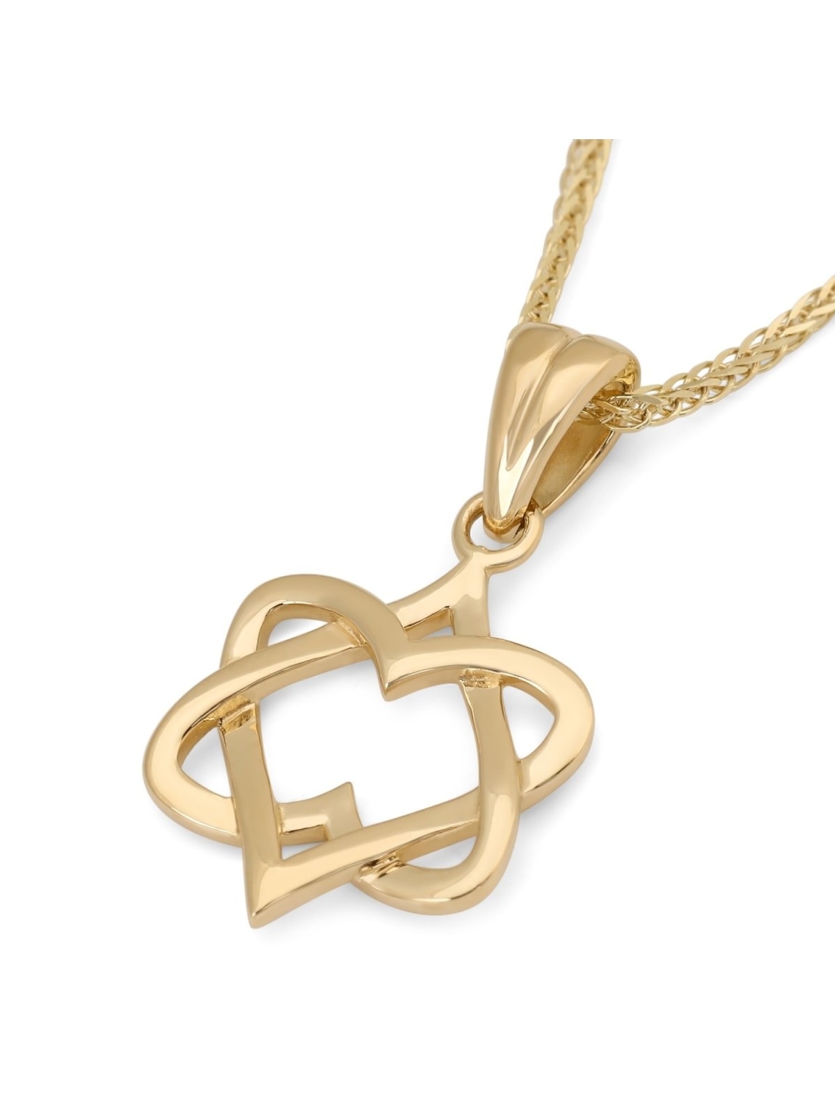 14K Gold Hearts Star of David Pendant Necklace for Women