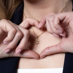 14K Gold Hearts Star of David Pendant Necklace for Women