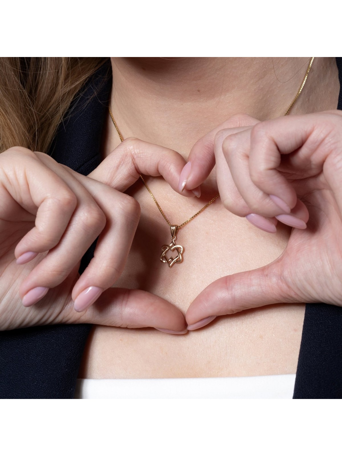14K Gold Hearts Star of David Pendant Necklace for Women