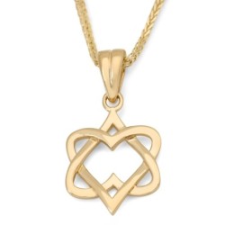 14K Gold Hearts Star of David Pendant Necklace for Women