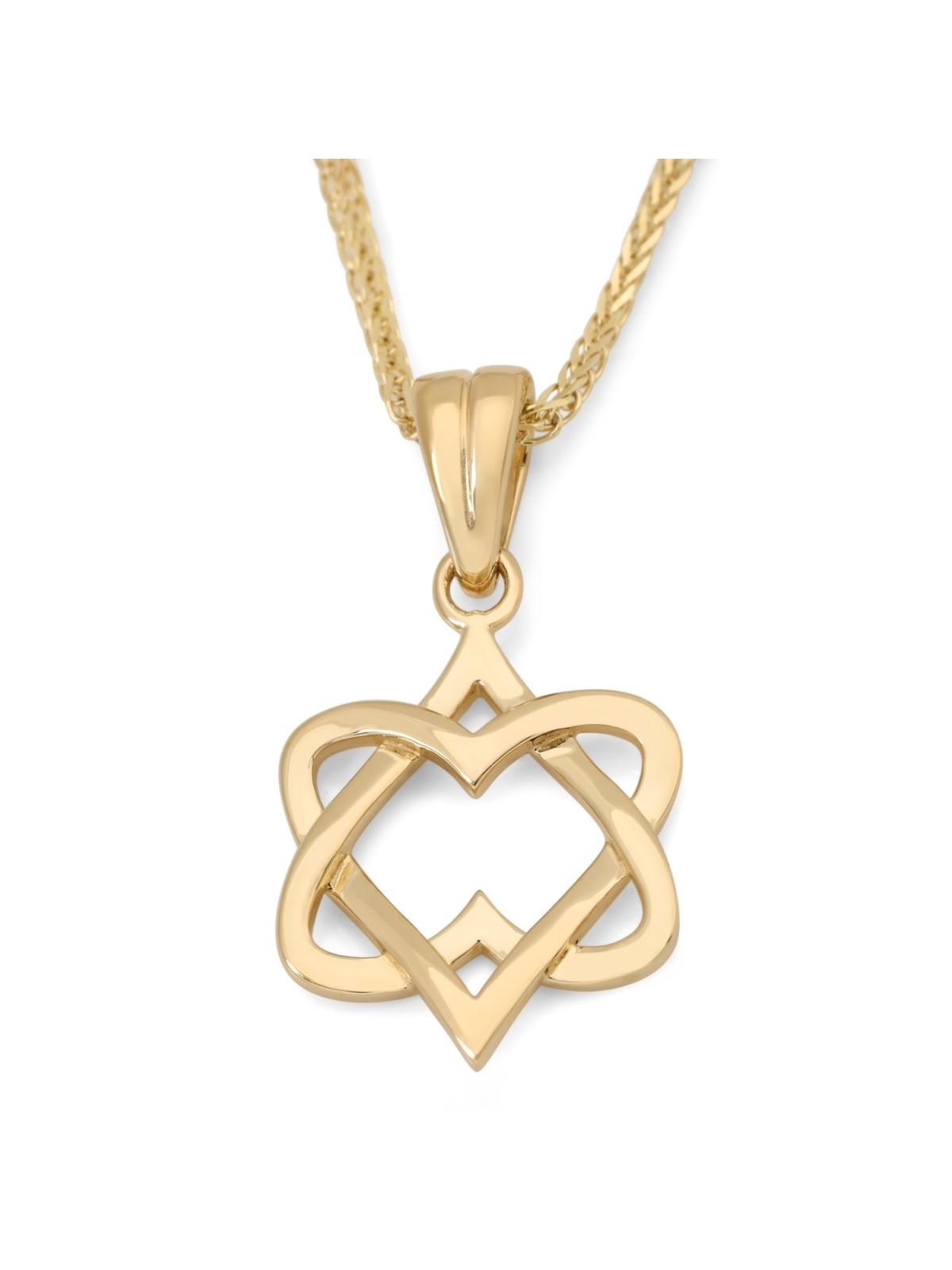 14K Gold Hearts Star of David Pendant Necklace for Women