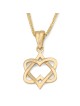 14K Gold Hearts Star of David Pendant Necklace for Women