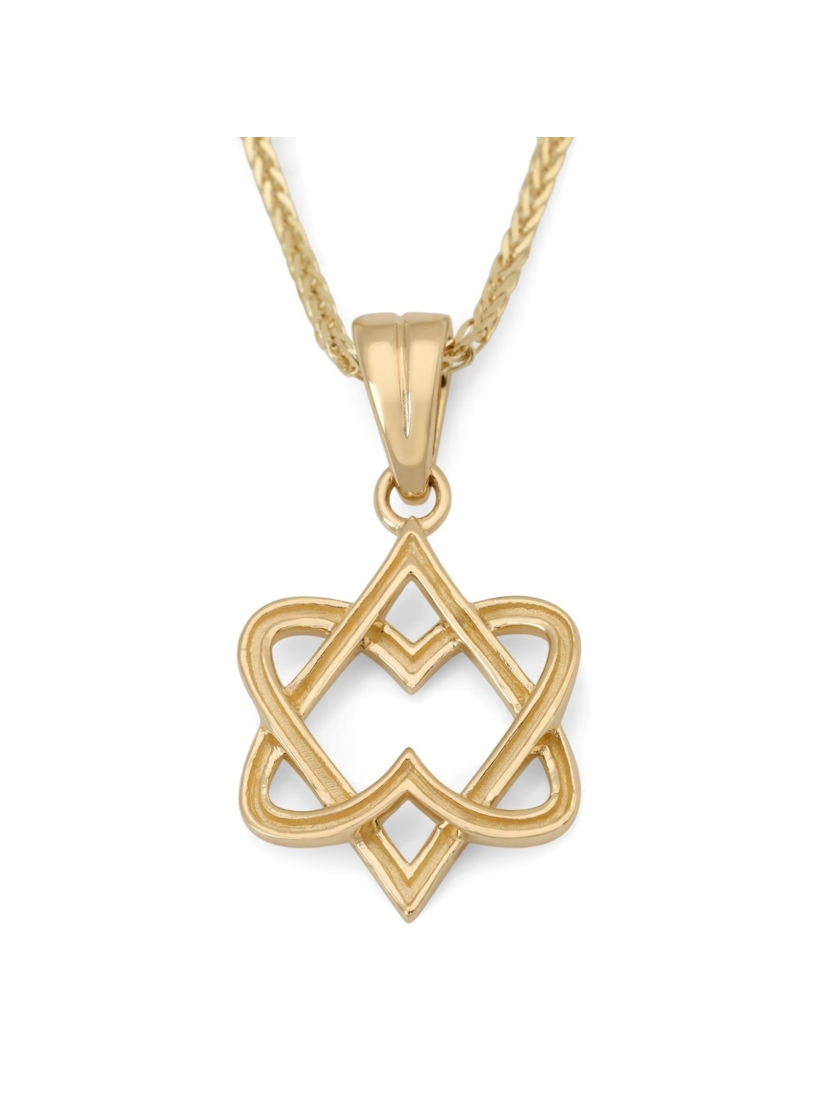 14K Gold Hearts Star of David Pendant Necklace for Women