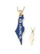 14K Gold and Blue Enamel Map of Israel Pendant with Am Yisrael Chai