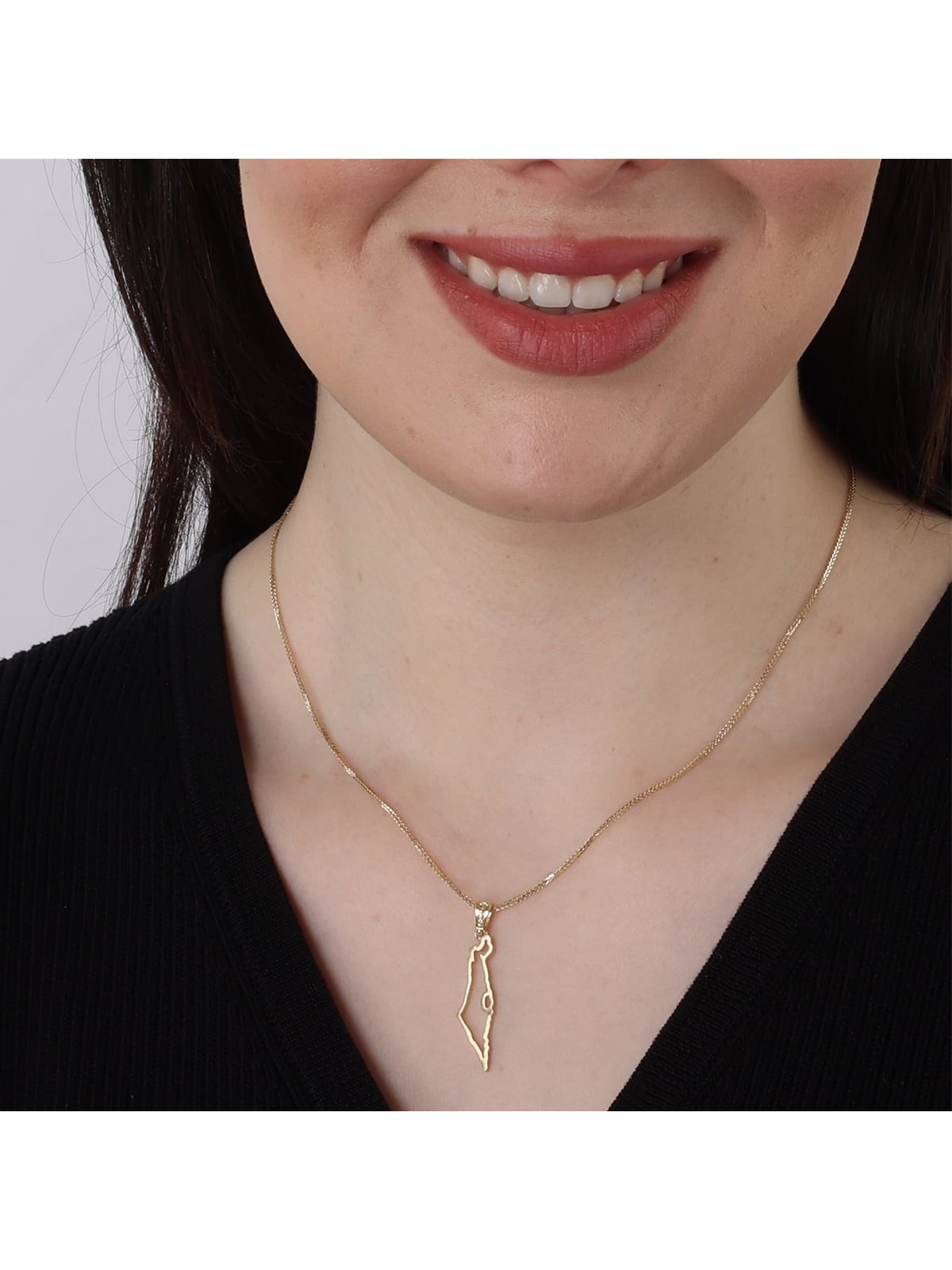 14K Gold Outline Map of Israel Pendant