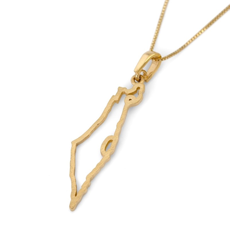 14K Gold Outline Map of Israel Pendant
