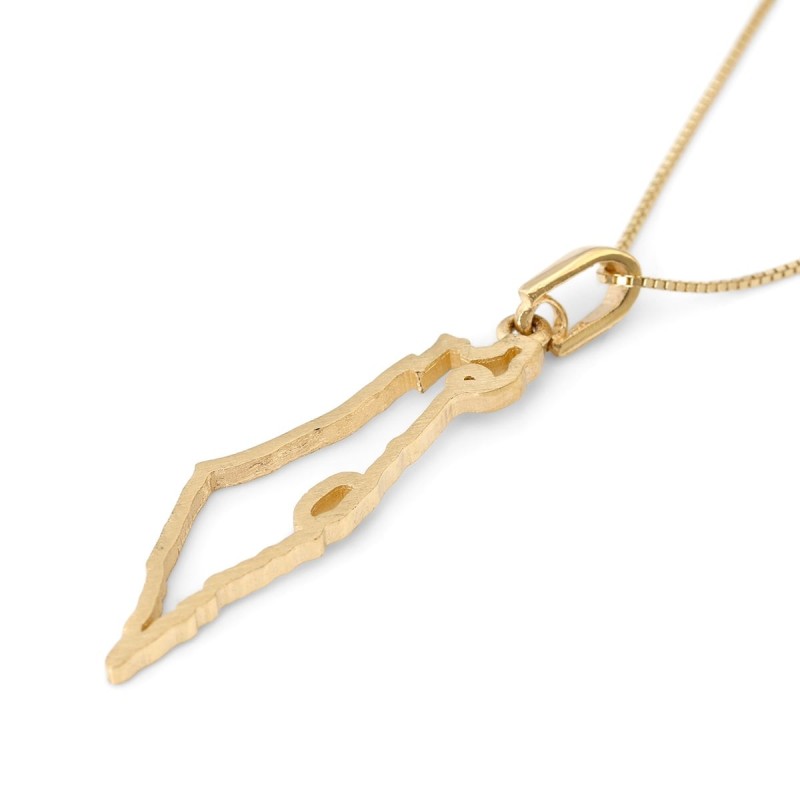 14K Gold Outline Map of Israel Pendant