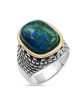 Deluxe Eilat Stone, Silver and Gold Filled Ring - Old Jerusalem Motif