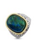 Deluxe Eilat Stone, Silver and Gold Filled Ring - Old Jerusalem Motif