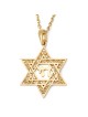 14K Gold Star of David Pendant Necklace With Chai Design