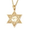 14K Gold Star of David Pendant Necklace With Chai Design