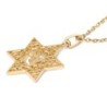 14K Gold Star of David Pendant Necklace With Chai Design