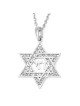 14K Gold Star of David Pendant Necklace With Chai Design