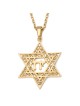 14K Gold Star of David Pendant Necklace With Chai Design