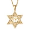 14K Gold Star of David Pendant Necklace With Chai Design