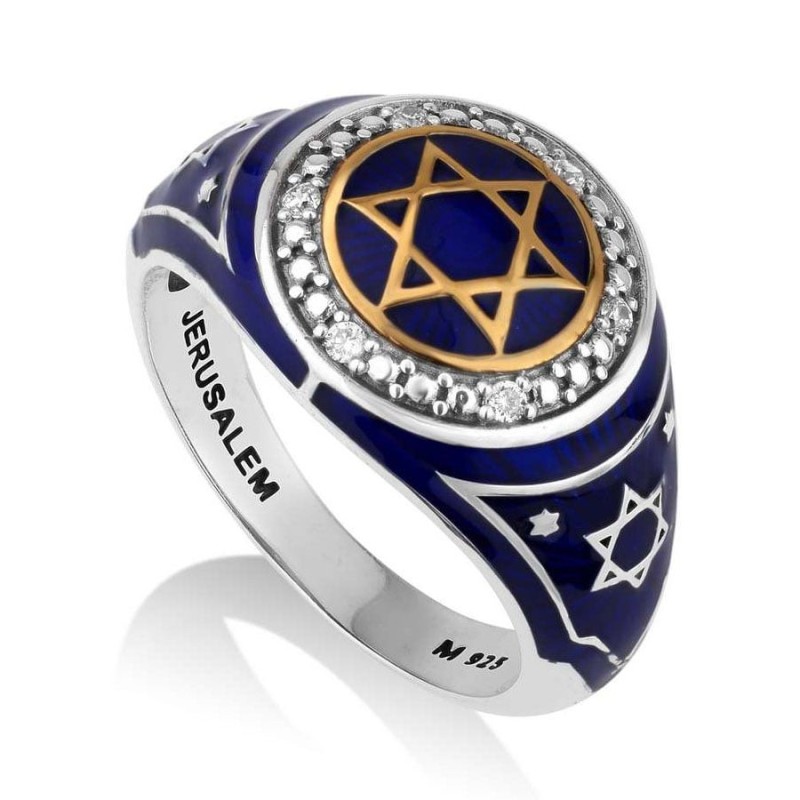 Marina Jewelry Sterling Silver and Blue Enamel Ring With Gold-Plated S