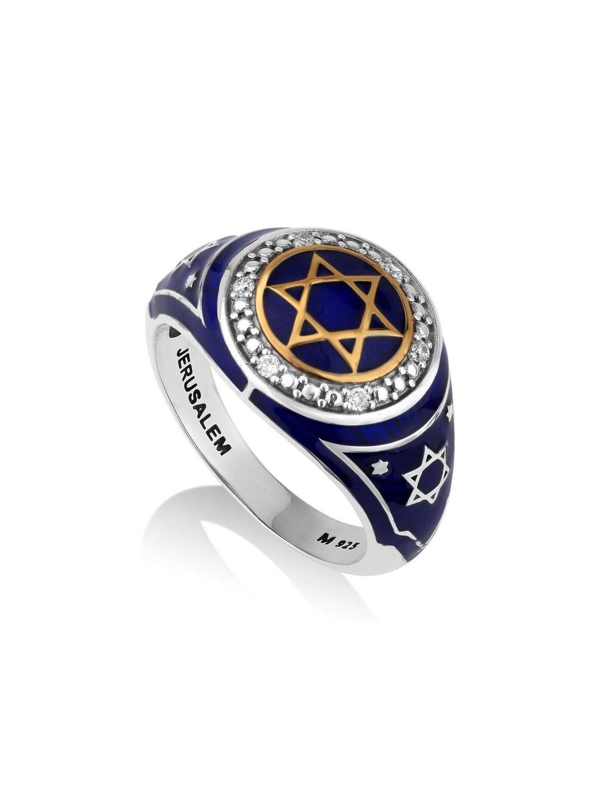 Marina Jewelry Sterling Silver and Blue Enamel Ring With Gold-Plated S