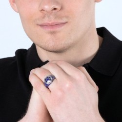 Marina Jewelry Sterling Silver and Blue Enamel Ring With Gold-Plated S