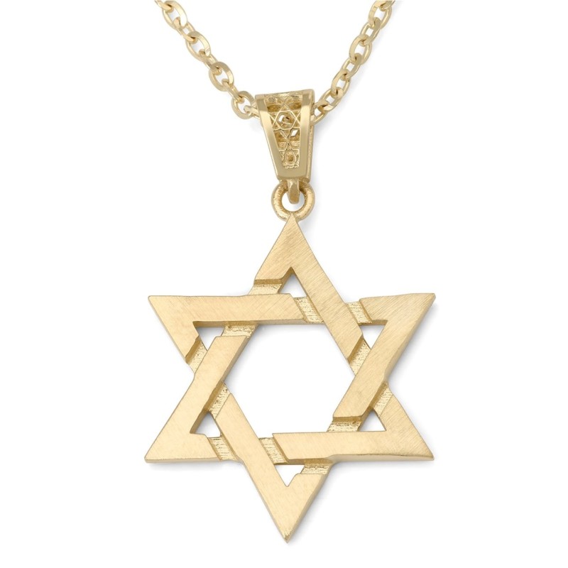Large 14K Gold Interlocking Star of David Pendant - Color Option