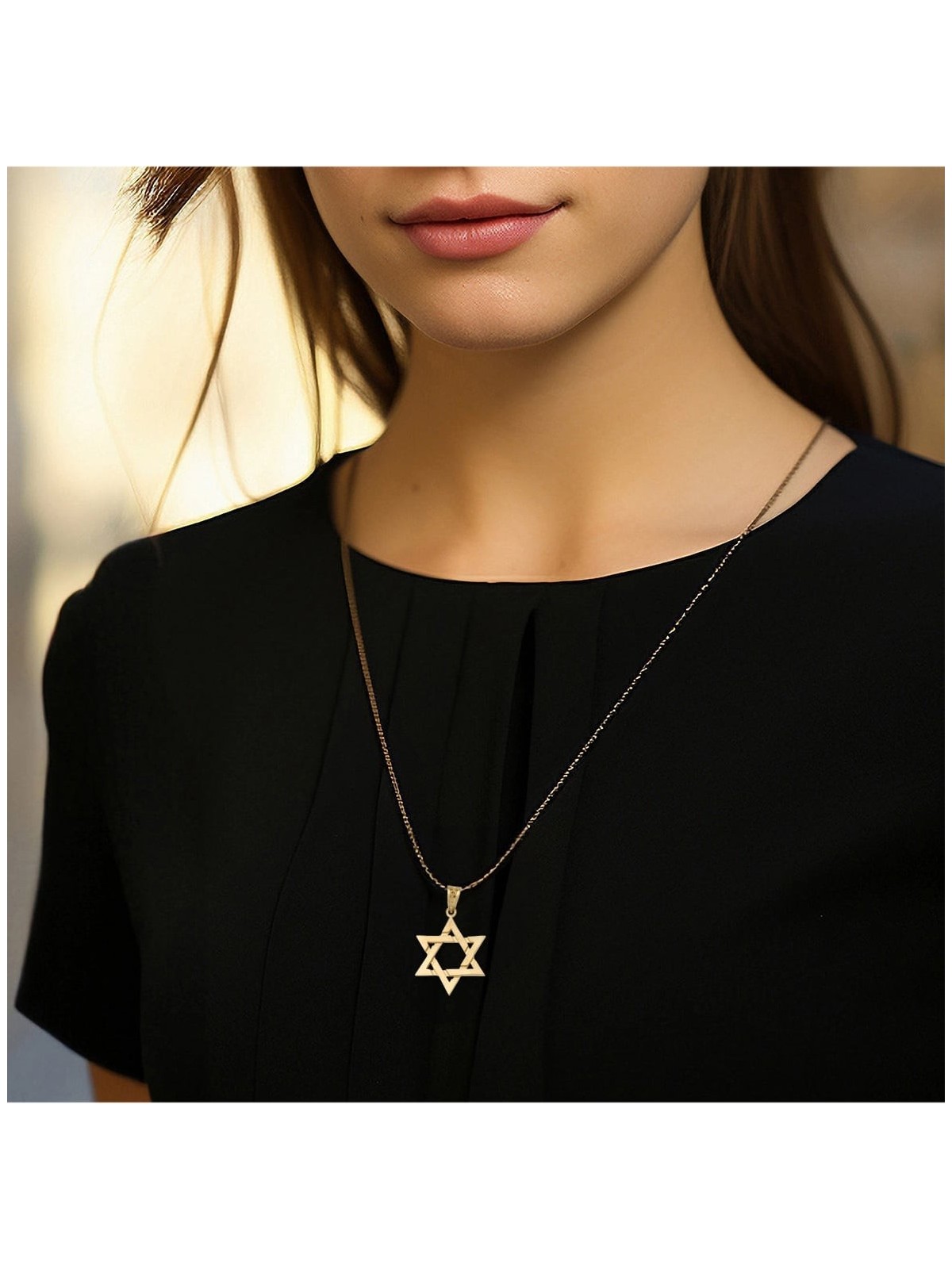 Large 14K Gold Interlocking Star of David Pendant - Color Option