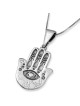 Sterling Silver Hamsa Evil Eye Necklace with Three Fishes