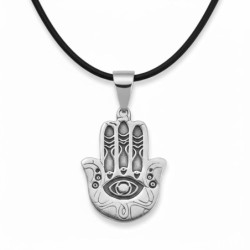 Sterling Silver Hamsa Evil Eye Necklace with Three Fishes