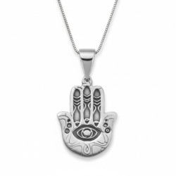 Sterling Silver Hamsa Evil Eye Necklace with Three Fishes