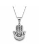 Sterling Silver Hamsa Evil Eye Necklace with Three Fishes