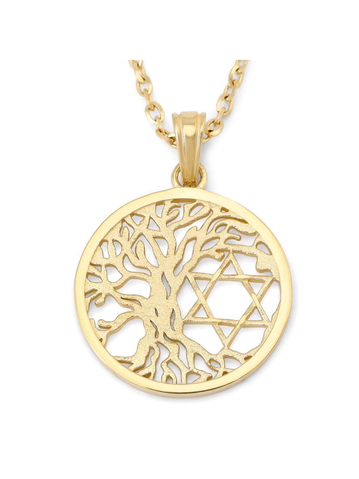 14K Gold Tree of Life Star of David Pendant Necklace
