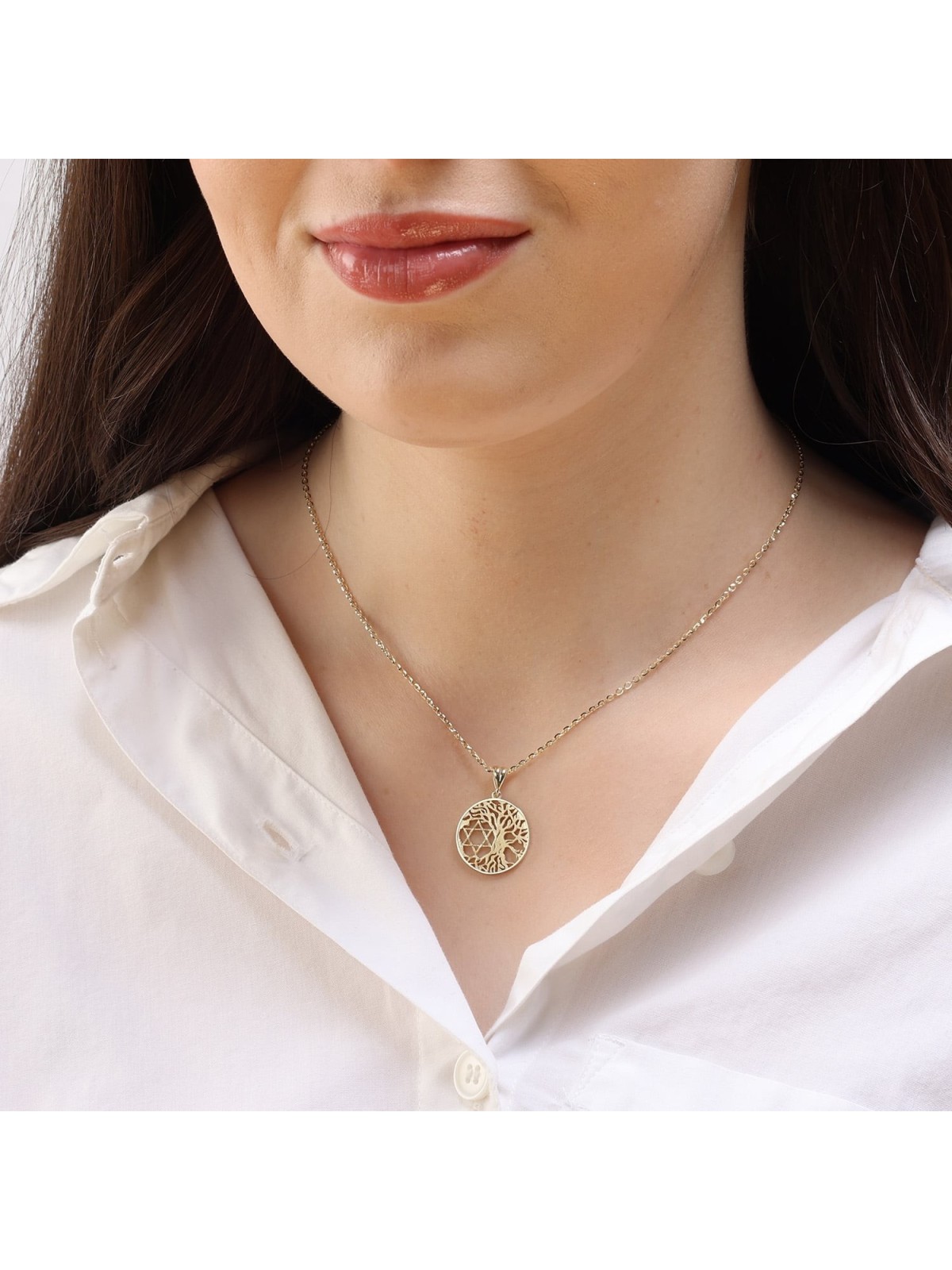 14K Gold Tree of Life Star of David Pendant Necklace