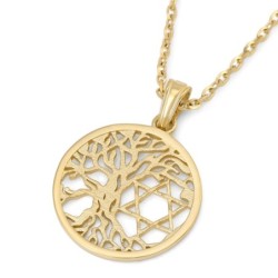 14K Gold Tree of Life Star of David Pendant Necklace
