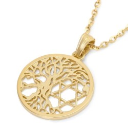 14K Gold Tree of Life Star of David Pendant Necklace