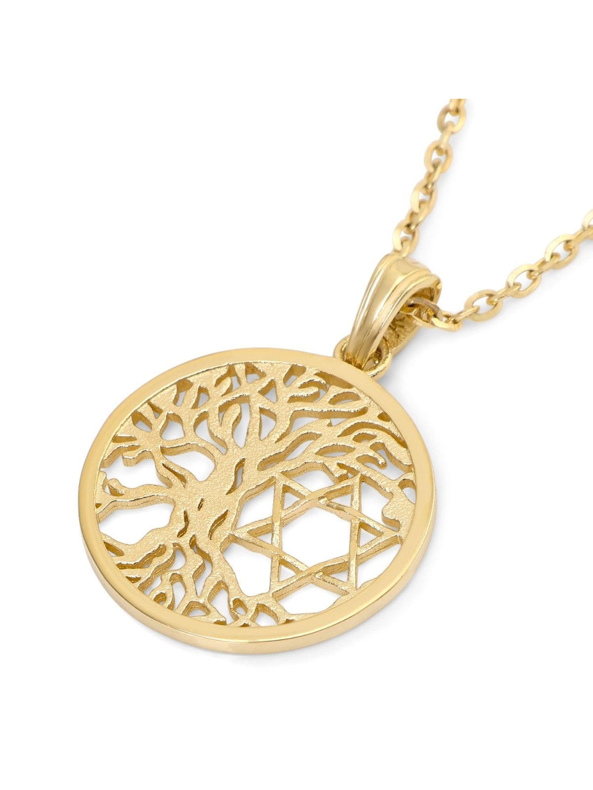 14K Gold Tree of Life Star of David Pendant Necklace