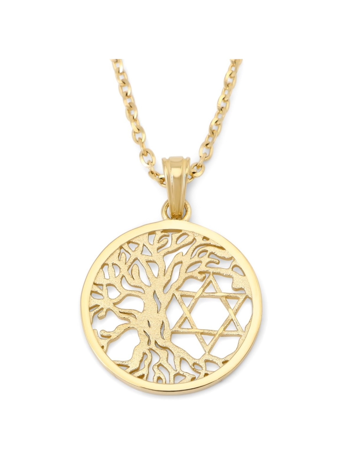 14K Gold Tree of Life Star of David Pendant Necklace