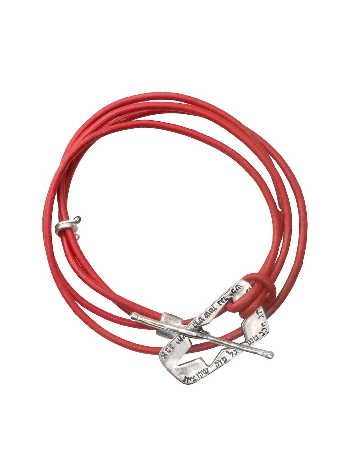 Ana Bekoach: Silver and Red Leather Kabbalah Bracelet - Star of David