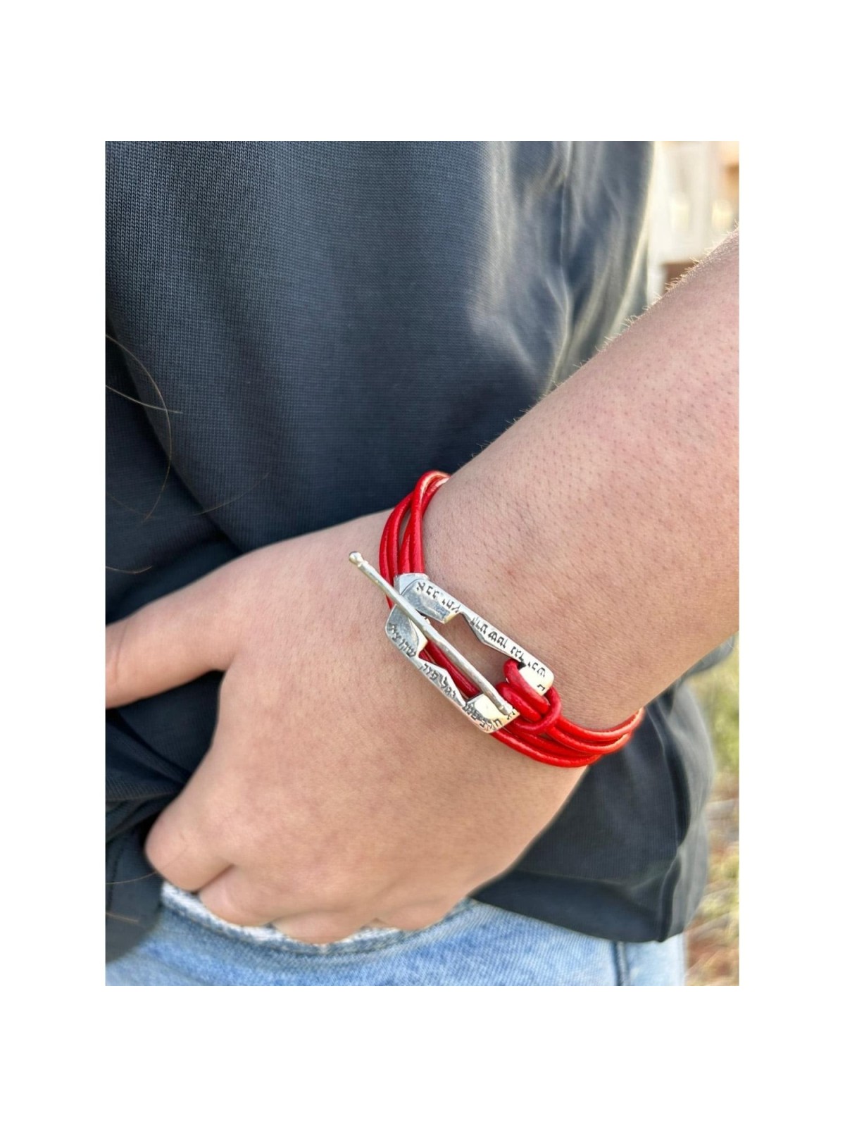 Ana Bekoach: Silver and Red Leather Kabbalah Bracelet - Star of David