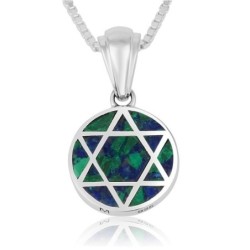 Sterling Silver Round Star of David Necklace with Eilat Stone