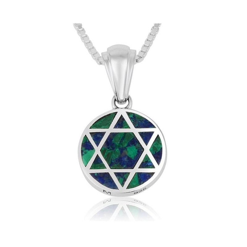 Sterling Silver Round Star of David Necklace with Eilat Stone
