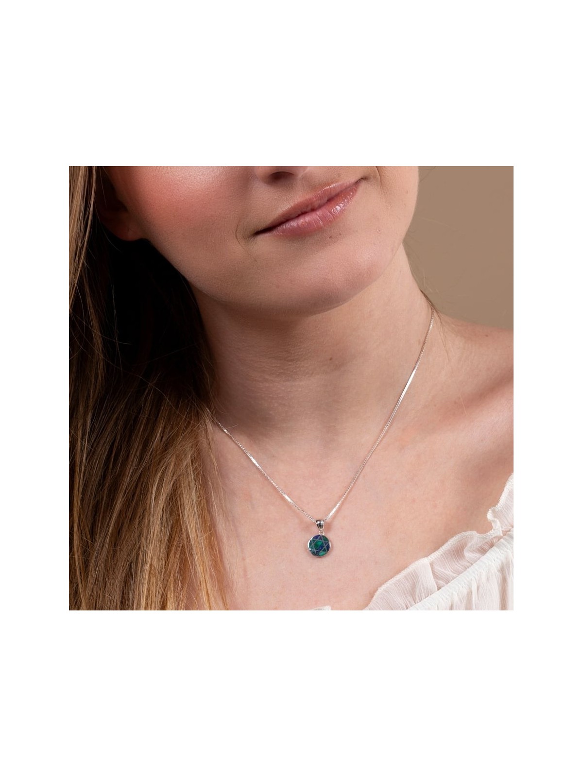 Sterling Silver Round Star of David Necklace with Eilat Stone