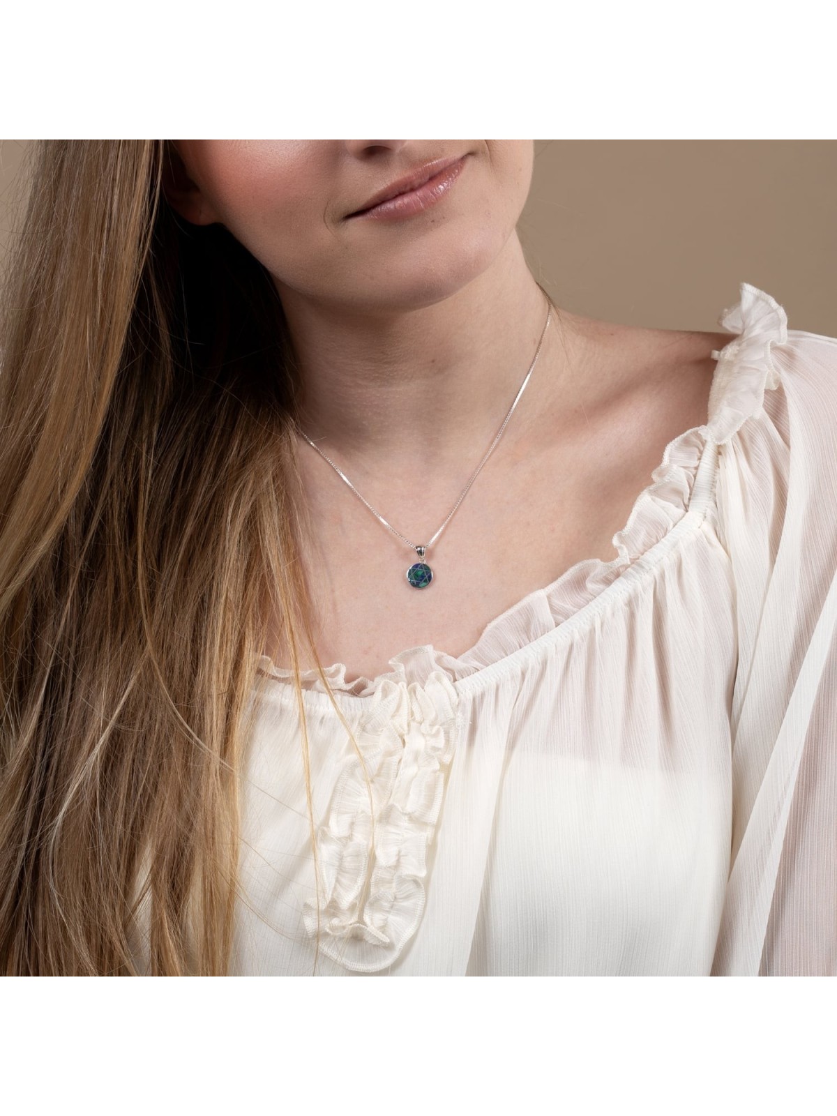 Sterling Silver Round Star of David Necklace with Eilat Stone