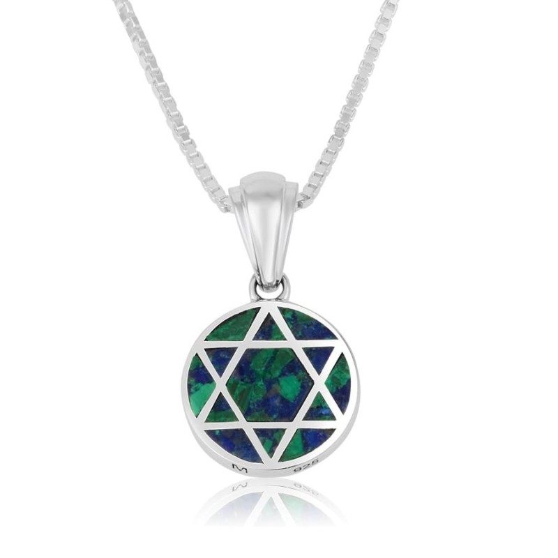 Sterling Silver Round Star of David Necklace with Eilat Stone