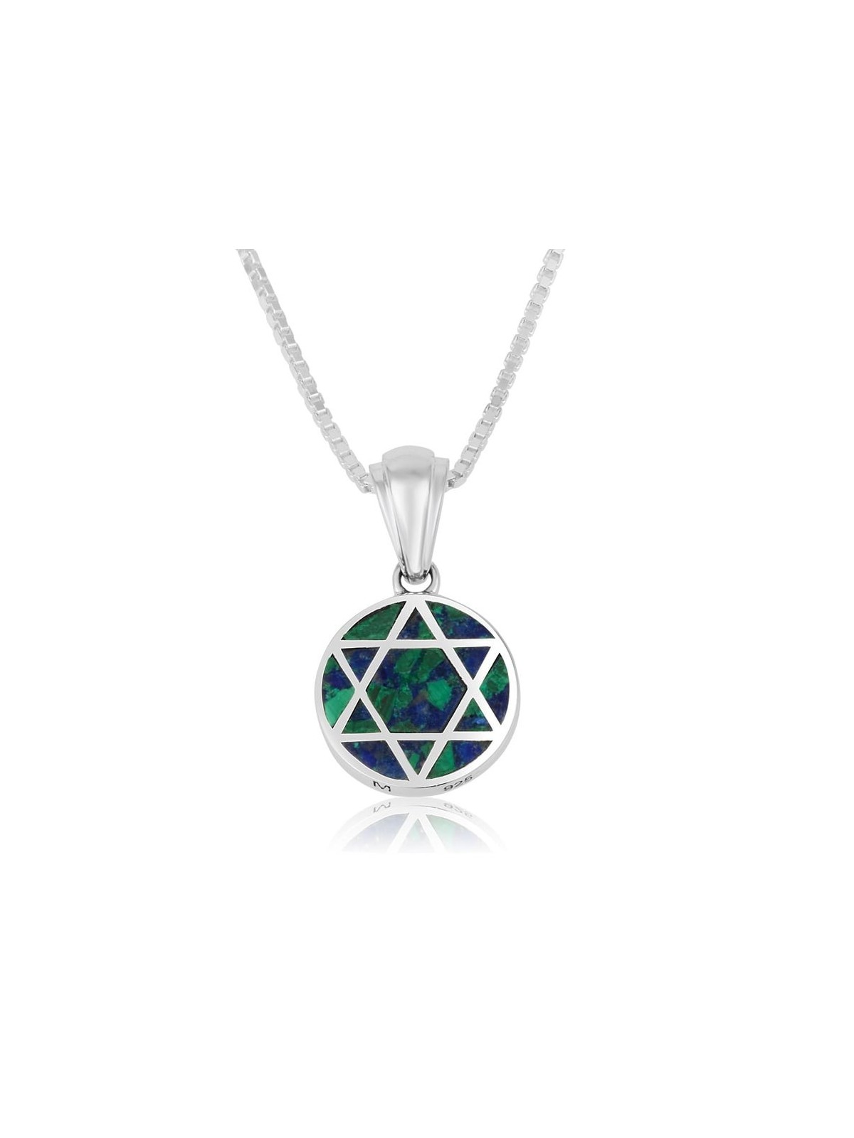 Sterling Silver Round Star of David Necklace with Eilat Stone