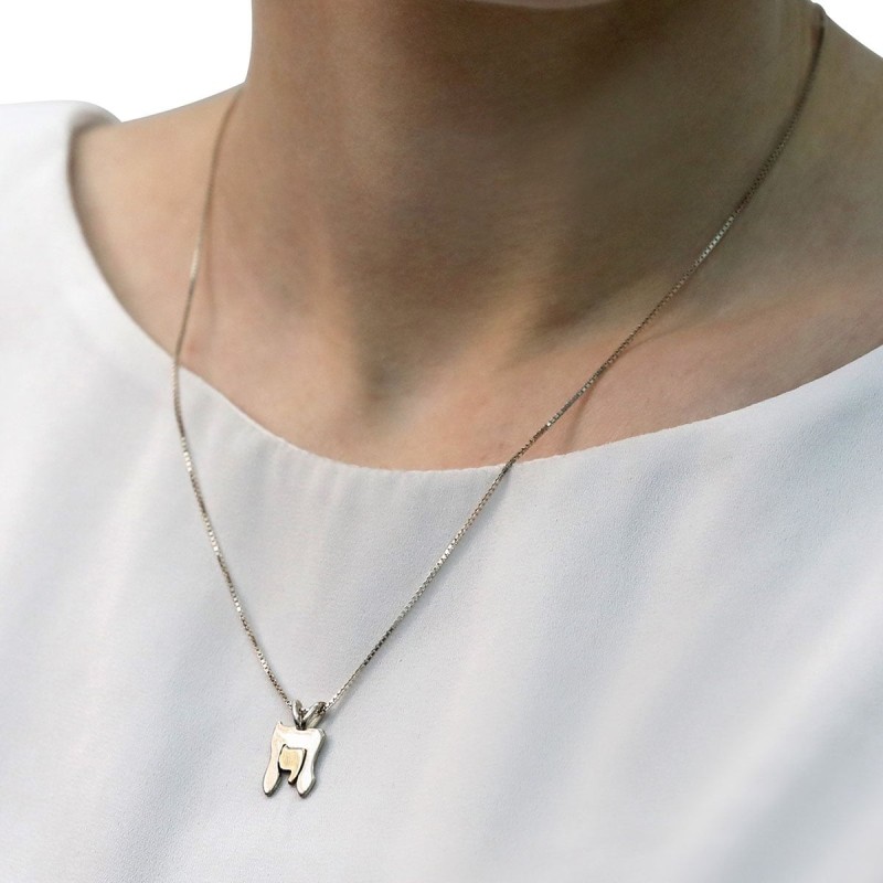 Gold and Silver Chai Necklace with Nishmat Kol Chai Prayer