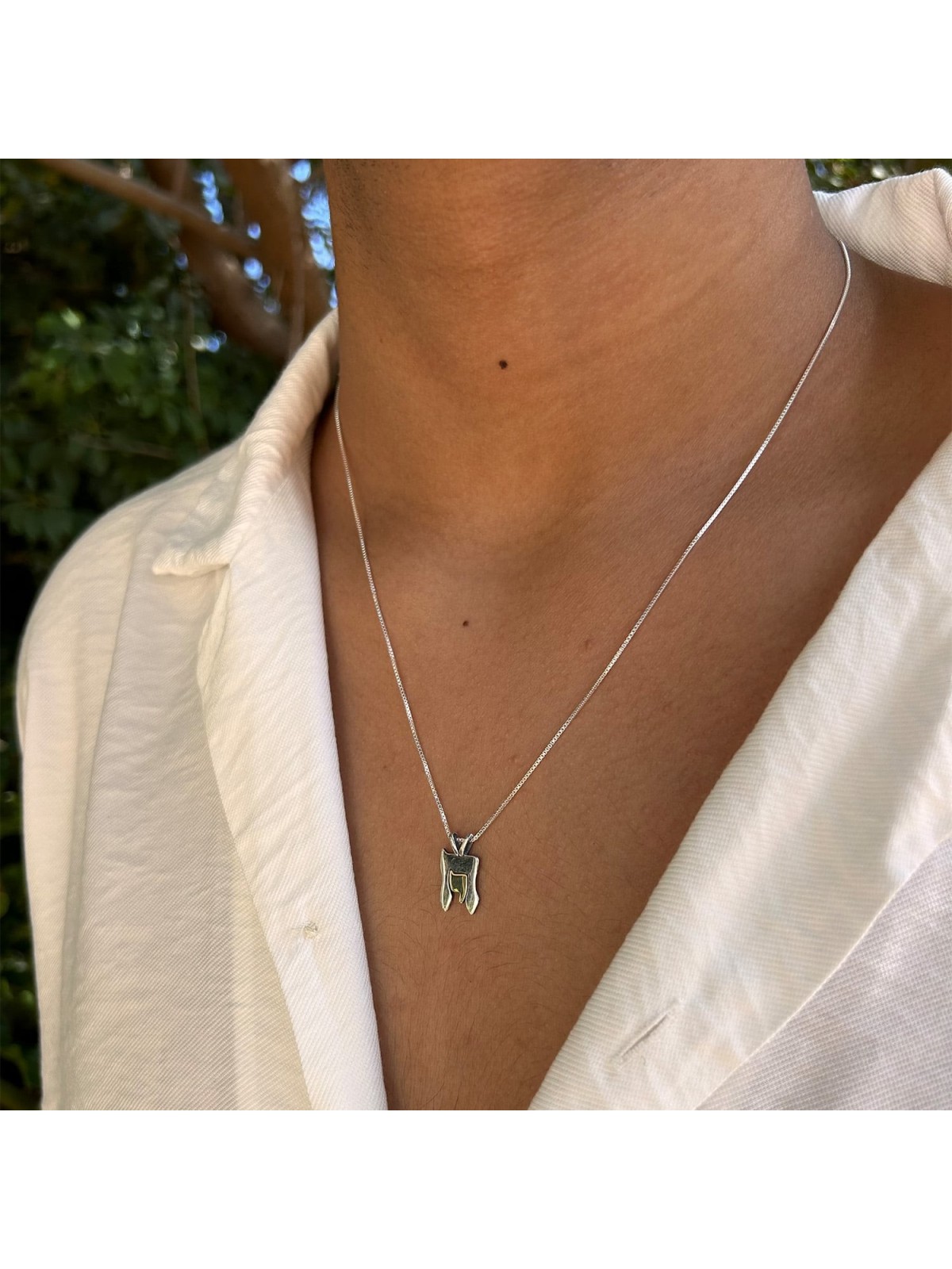Gold and Silver Chai Necklace with Nishmat Kol Chai Prayer
