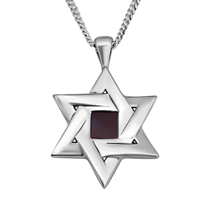Grand Star of David Necklace with Micro-Inscribed Bible Chip - Silver