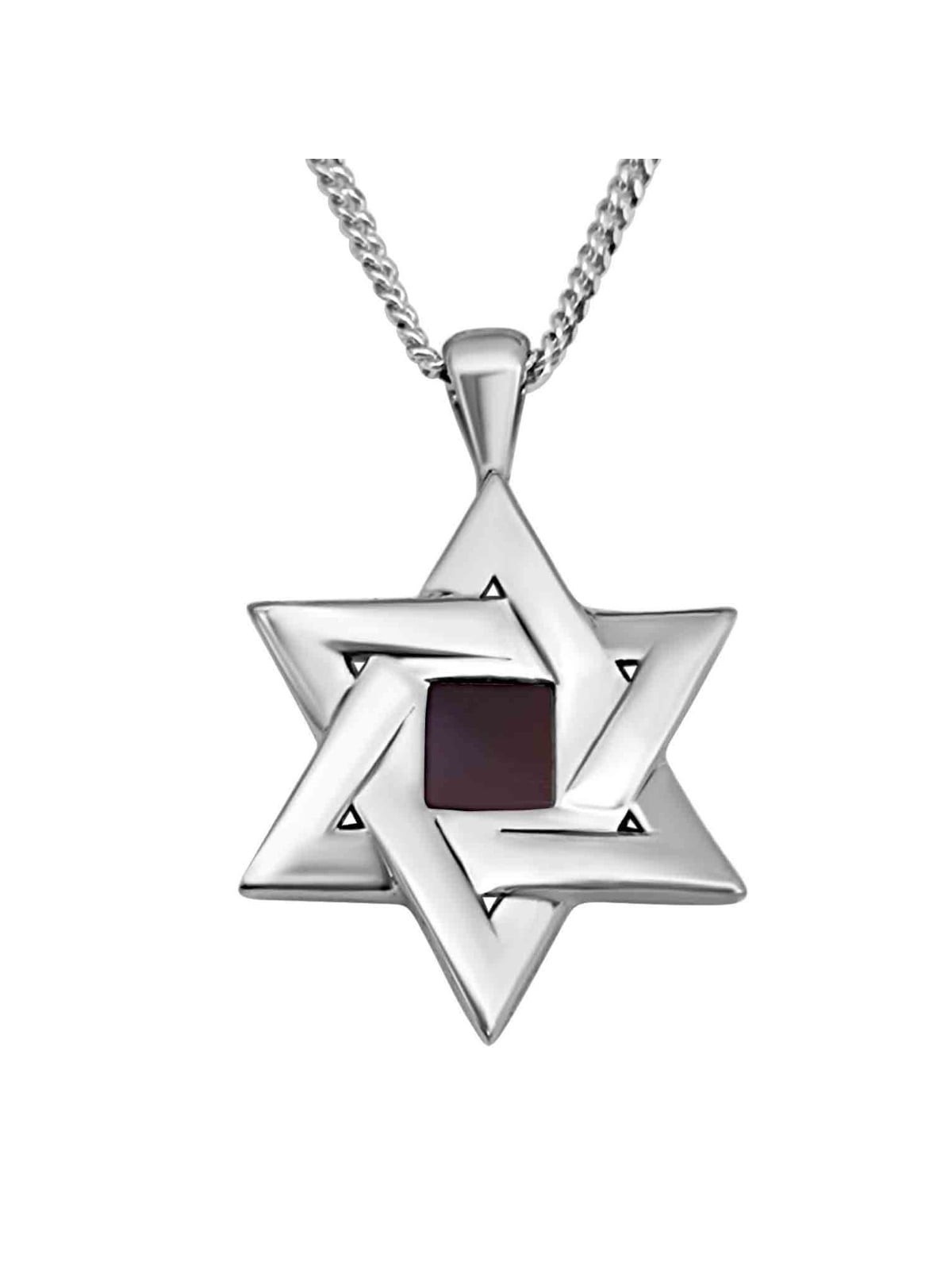 Grand Star of David Necklace with Micro-Inscribed Bible Chip - Silver