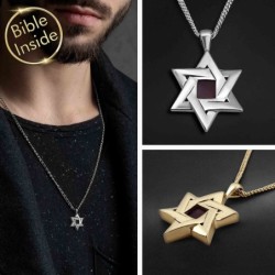 Grand Star of David Necklace with Micro-Inscribed Bible Chip - Silver