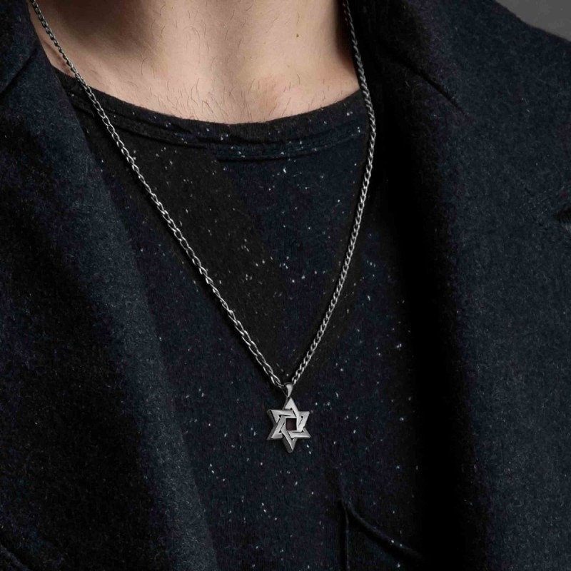Grand Star of David Necklace with Micro-Inscribed Bible Chip - Silver