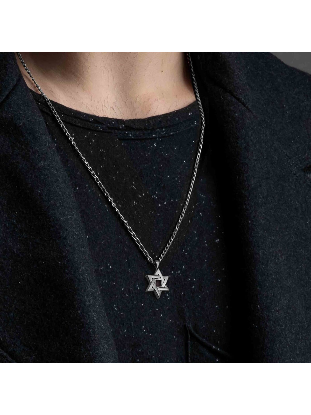 Grand Star of David Necklace with Micro-Inscribed Bible Chip - Silver