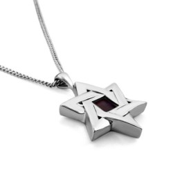 Grand Star of David Necklace with Micro-Inscribed Bible Chip - Silver